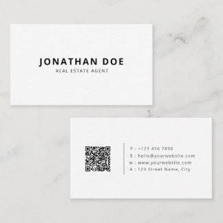 Minimalistische QR-code voor vastgoed Modern Wit Visitekaartje