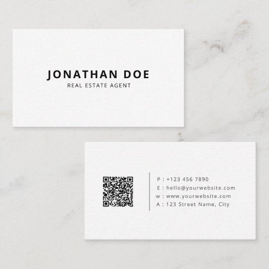 Minimalistische QR-code voor vastgoed Modern Wit Visitekaartje (Voorkant / Achterkant)