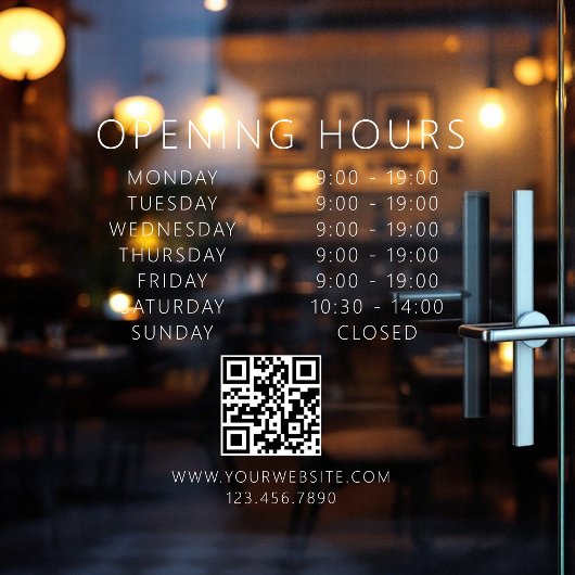Minimalistische QR-code Zakelijke Openingstijden W Raamsticker