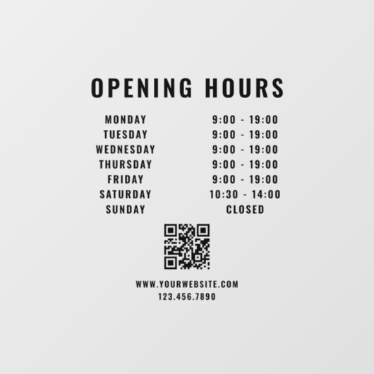 Minimalistische QR-code Zakelijke openingstijden z Raamsticker (Vel)