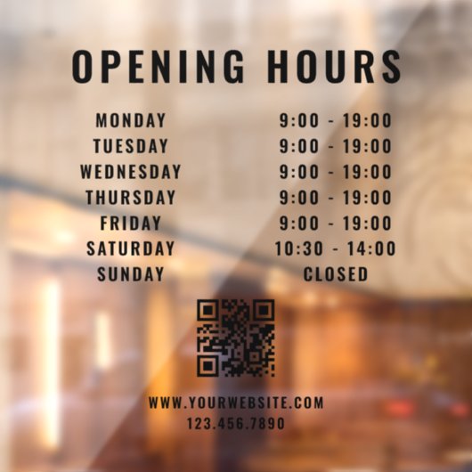 Minimalistische QR-code Zakelijke openingstijden z Raamsticker (Vel 2)