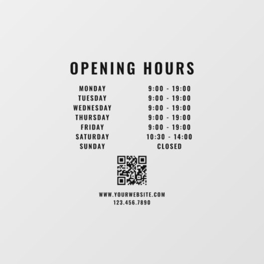 Minimalistische QR-code Zakelijke openingstijden z Raamsticker (Vel)