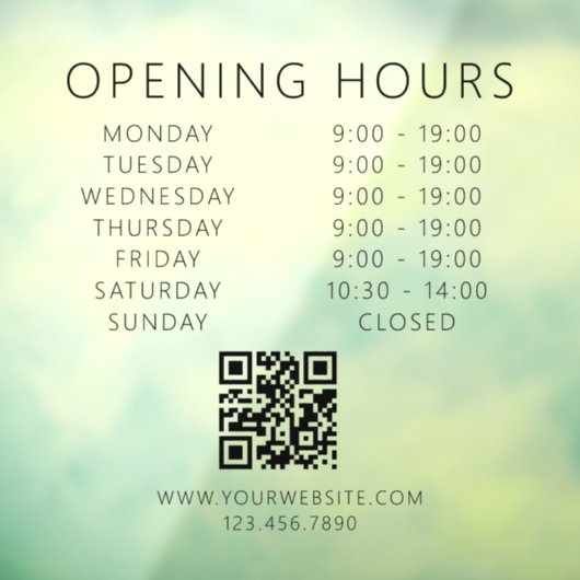 Minimalistische QR-code Zakelijke Openingstijden Z Raamsticker (Vel 3)