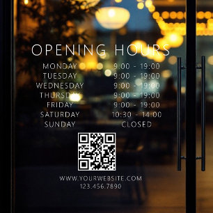 Minimalistische QR-code Zakelijke openingsuren Wit Raamsticker