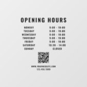 Minimalistische QR-code Zakelijke openingsuren Zwa Raamsticker (Vel)