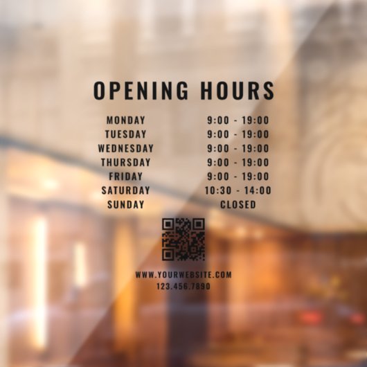 Minimalistische QR-code Zakelijke openingsuren Zwa Raamsticker (Vel 2)