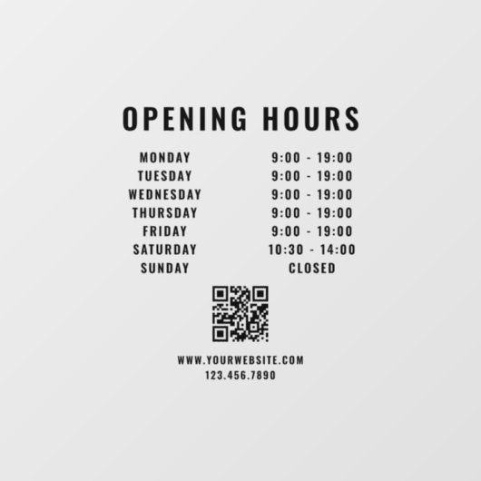 Minimalistische QR-code Zakelijke openingsuren Zwa Raamsticker (Vel)