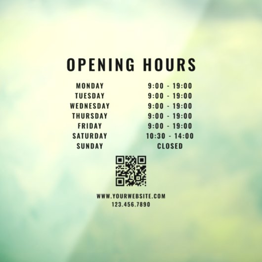Minimalistische QR-code Zakelijke openingsuren Zwa Raamsticker (Vel 3)
