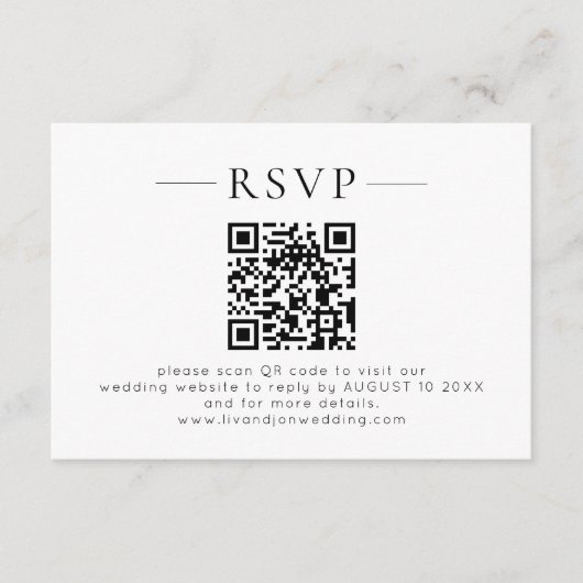 Minimalistische QR-code zwart-wit bruiloft RSVP Kaartje (Voorkant)