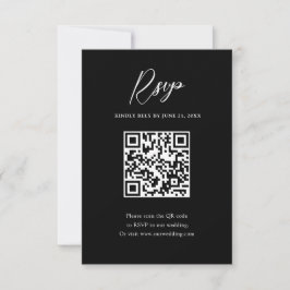 Minimalistische QR-code zwart-wit bruiloft RSVP Kaartje