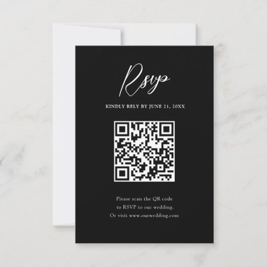 Minimalistische QR-code zwart-wit bruiloft RSVP Kaartje (Voorkant)
