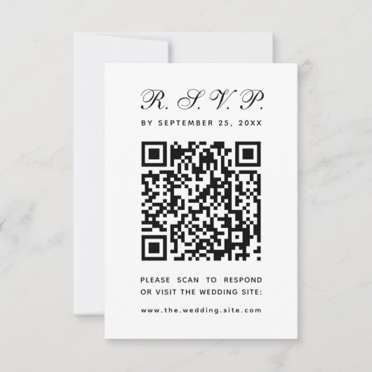 Minimalistische QR-code Zwart-wit Eenvoudige bruil RSVP Kaartje (Voorkant)