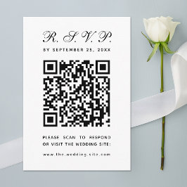 Minimalistische QR-code Zwart-wit Eenvoudige Huwel RSVP Kaartje