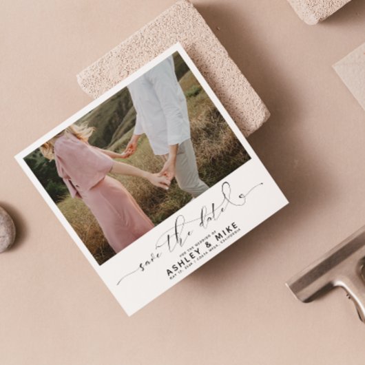 Minimalistische QR-code Zwart-wit foto bruiloft Save The Date