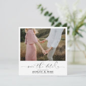 Minimalistische QR-code Zwart-wit foto bruiloft Save The Date (Staand voorkant)