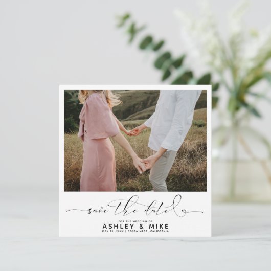 Minimalistische QR-code Zwart-wit foto bruiloft Save The Date (Staand voorkant)