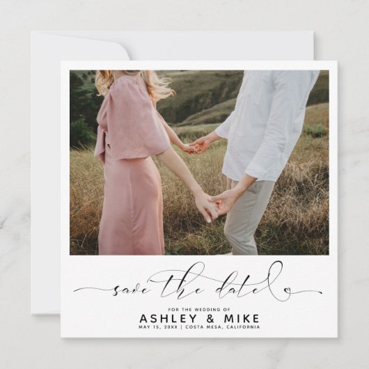 Minimalistische QR-code Zwart-wit foto bruiloft Save The Date (Voorkant)