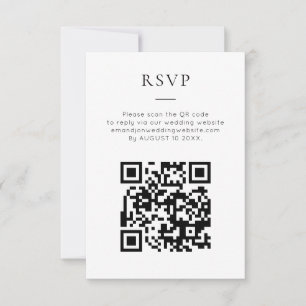 Minimalistische QR-code Zwart Witte Bruiloft RSVP Kaartje