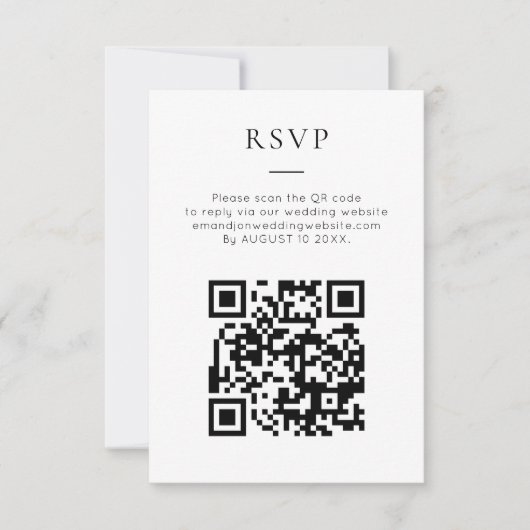 Minimalistische QR-code Zwart Witte Bruiloft RSVP Kaartje (Voorkant)