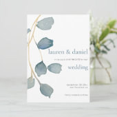 Minimalistische QR Dusty Blue bruiloft Save The Date (Staand voorkant)