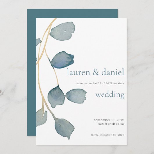 Minimalistische QR Dusty Blue bruiloft Save The Date (Voorkant / Achterkant)