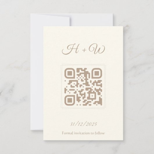 Minimalistische QR Save the Date | Elegant Cream W Bedankkaart (Voorkant)