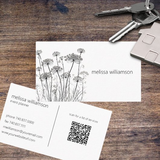 Minimalistische Queen Anne's Lace QR Code Visitekaartje