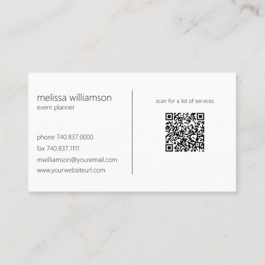 Minimalistische Queen Anne's Lace QR Code Visitekaartje (Achterkant)