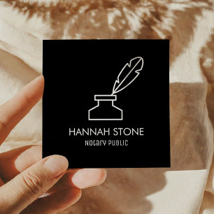 Minimalistische Quill Pen Outline Notaris Openbaar Vierkante Visitekaartje