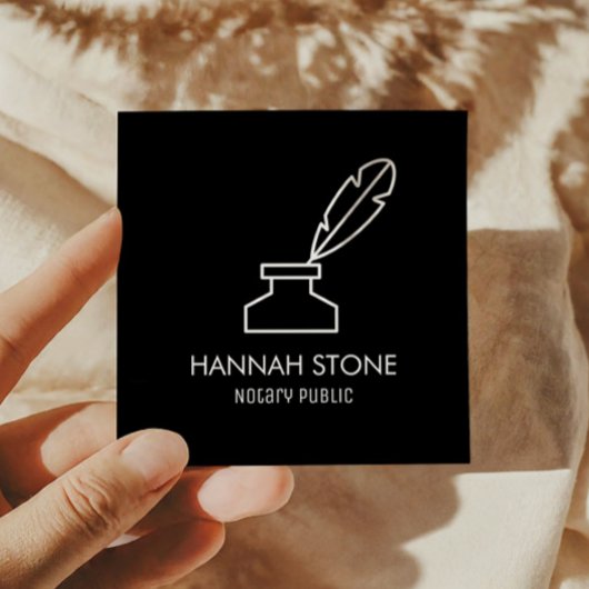 Minimalistische Quill Pen Outline Notaris Openbaar Vierkante Visitekaartje
