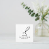 Minimalistische Quill Pen Outline Notaris Openbaar Vierkante Visitekaartje (Staand voorkant)