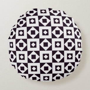 Minimalistische quilt zwart-wit rond kussen