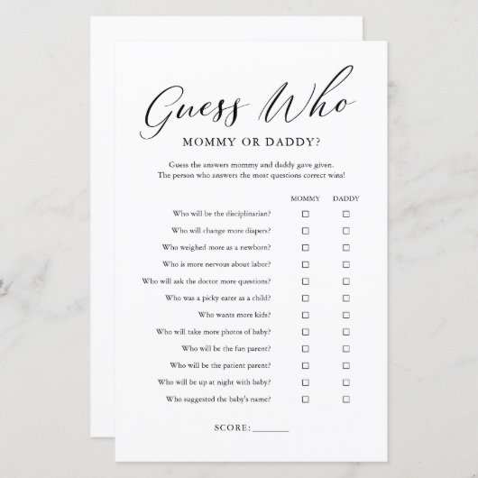 Minimalistische Raad wie mama of papa speelde (Voorkant / Achterkant)