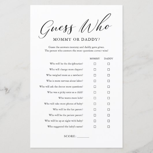 Minimalistische Raad wie mama of papa speelde (Voorkant)