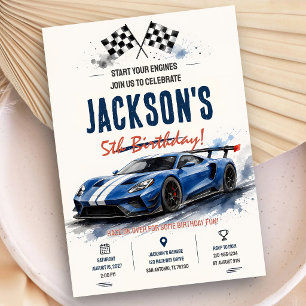 Minimalistische raceauto 5e verjaardag kaart