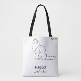 Minimalistische Ragdoll-kat Custom Name Boodschapp Tote Bag