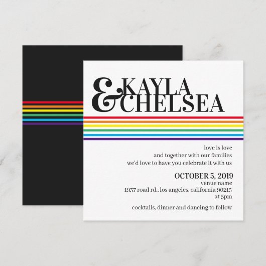 Minimalistische Rainbow bruiloft uitnodiging (Voorkant / Achterkant)