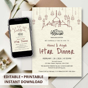Minimalistische Ramadan Kareem Iftar-dineruitnodig Kaart
