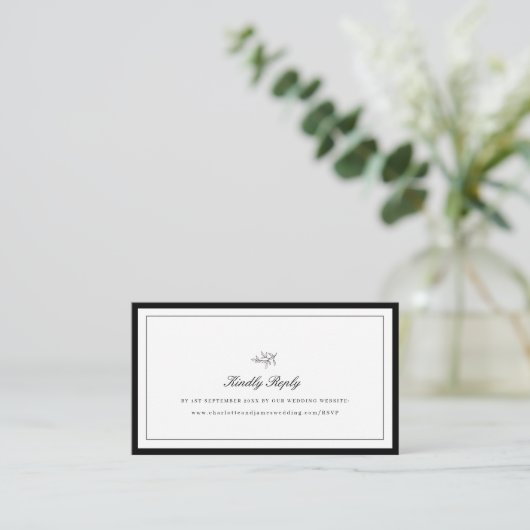 Minimalistische rand Leaf Wedding Website RSVP Enc Informatiekaartje (Staand voorkant)