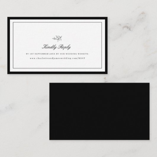 Minimalistische rand Leaf Wedding Website RSVP Enc Informatiekaartje (Voorkant / Achterkant)
