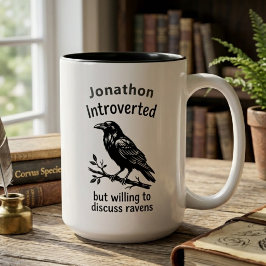 Minimalistische ravenvriend cadeau introvert humor tweekleurige koffiemok