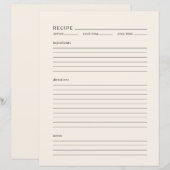 Minimalistische Receptpagina Letter Grootte Modern (Voorkant / Achterkant)