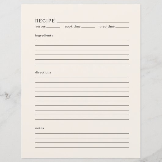 Minimalistische Receptpagina Letter Grootte Modern (Voorkant)