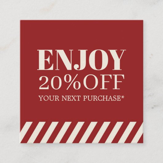 Minimalistische Red Beige Stripes Holiday Coupon (Voorkant)