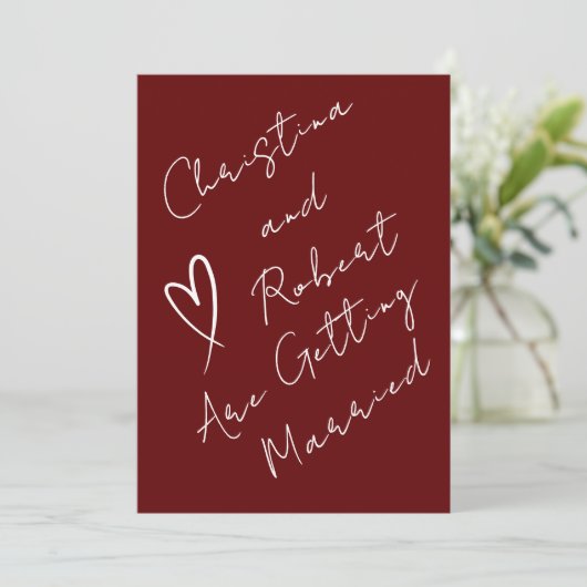 minimalistische Red boho klassiek script bruiloft Kaart (Staand voorkant)
