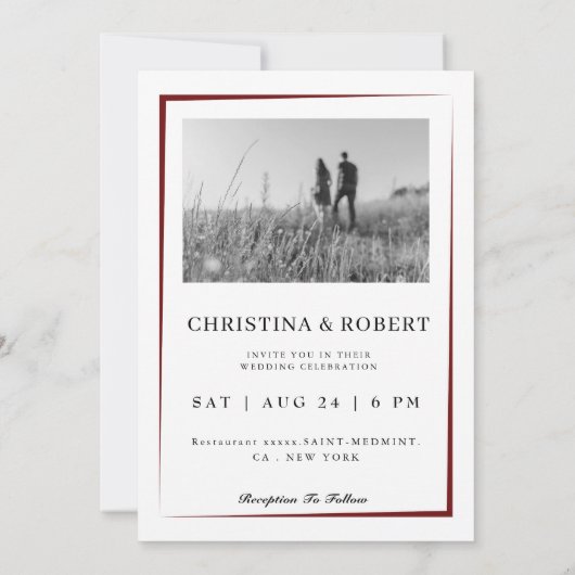 minimalistische Red boho klassiek script bruiloft  Kaart (Achterkant)