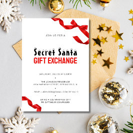 Minimalistische Red Bow Secret Santa Gift Exchange Kaart