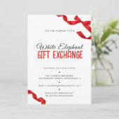 Minimalistische Red Bow White Elephant Gift Exchan Kaart (Staand voorkant)