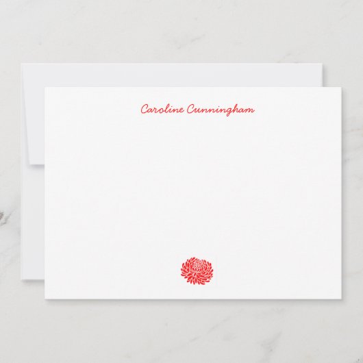 Minimalistische Red Chrysanthemum Flat Note Kaart Notitiekaartje (Voorkant)