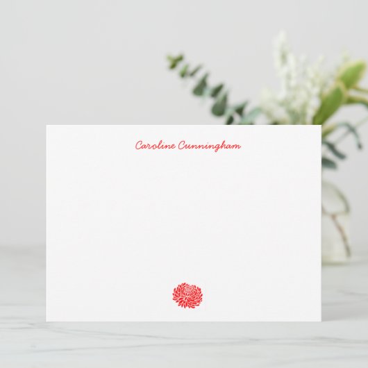 Minimalistische Red Chrysanthemum Flat Note Kaart Notitiekaartje (Staand voorkant)